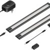 ledscom.de Set of 2 LED under-cabinet lights SIRIS, matt black with touch dimmer, flat, 30cm each, 368lm each, warm white Lámparas