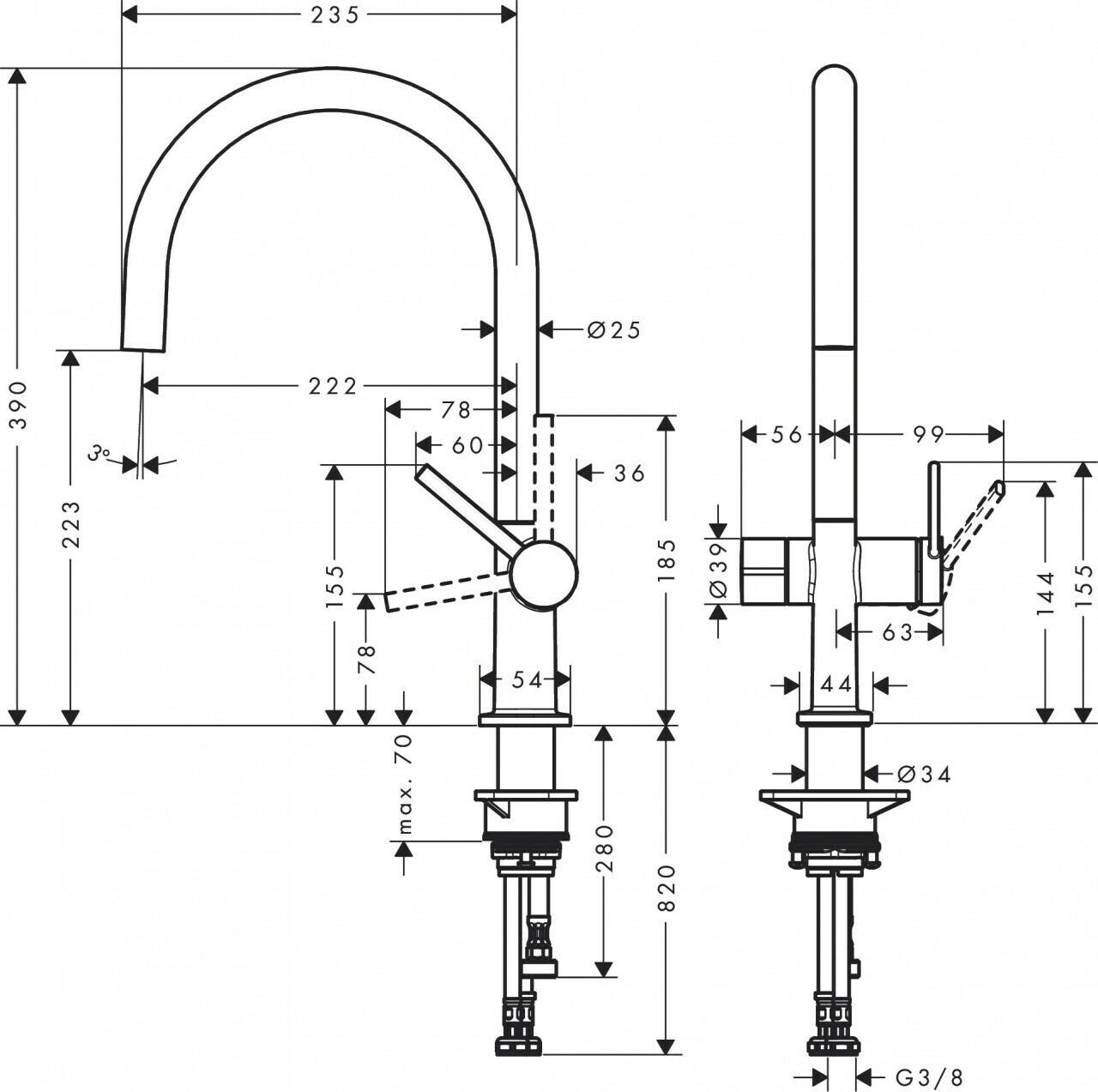 Grifería de cocina Hansgrohe Talis M54 220 1jet (72805)72805800 plateado