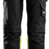 Snickers Hi-Vis Baumwoll-Pants m. Holstertaschen Kl. 1 EN 14404 20471 black-HV-Gelb Ropa de trabajo