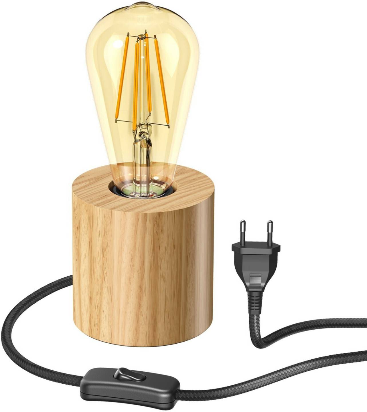 Lámparas ledscom.de Table lamp HITO, solid wood, round, incl. E27 LED retro gold max. 814lm extra warm white 3-level