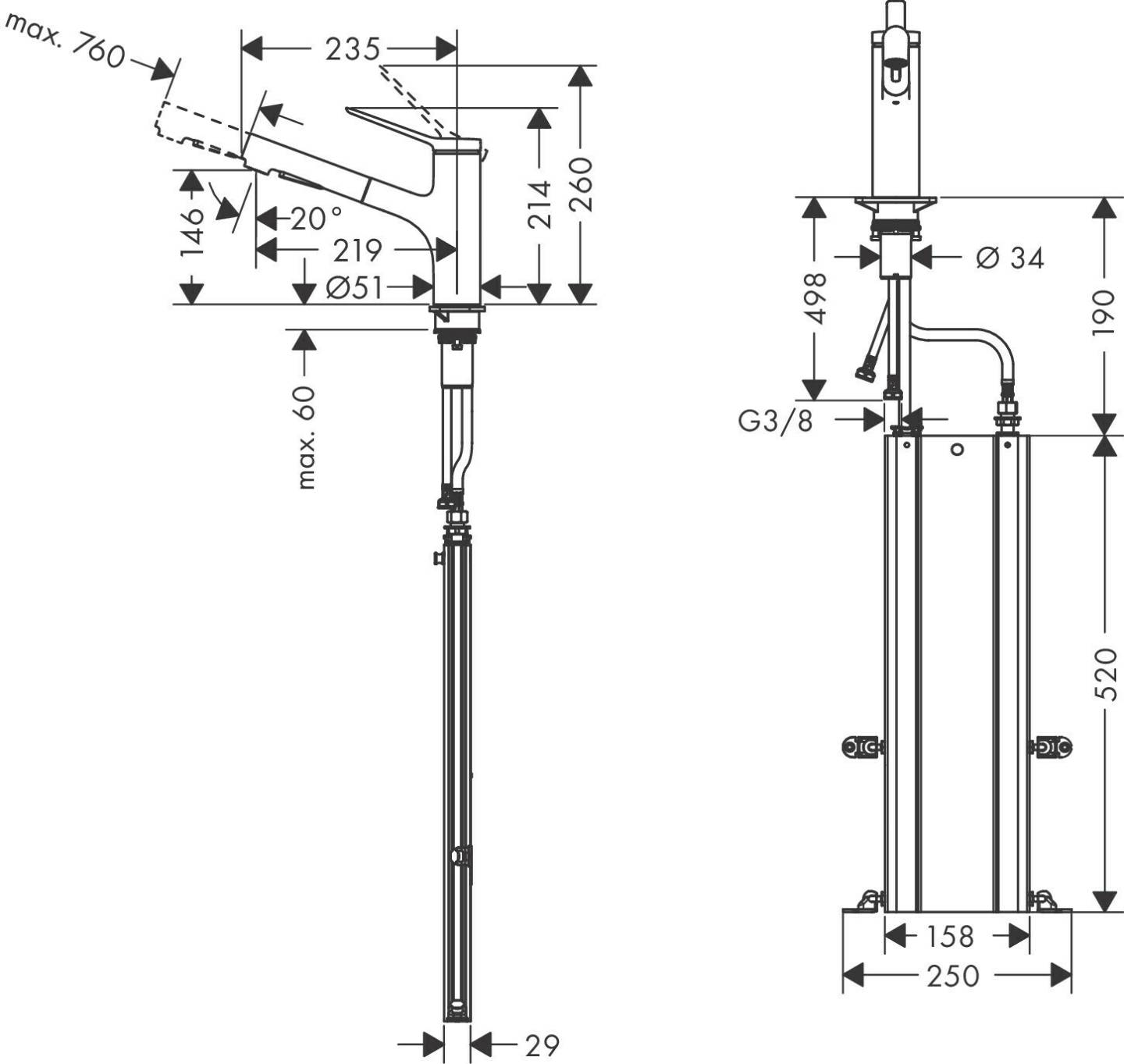 Hansgrohe Zesis M33 150 2jet (74821___)74821800 plateado Grifería de cocina