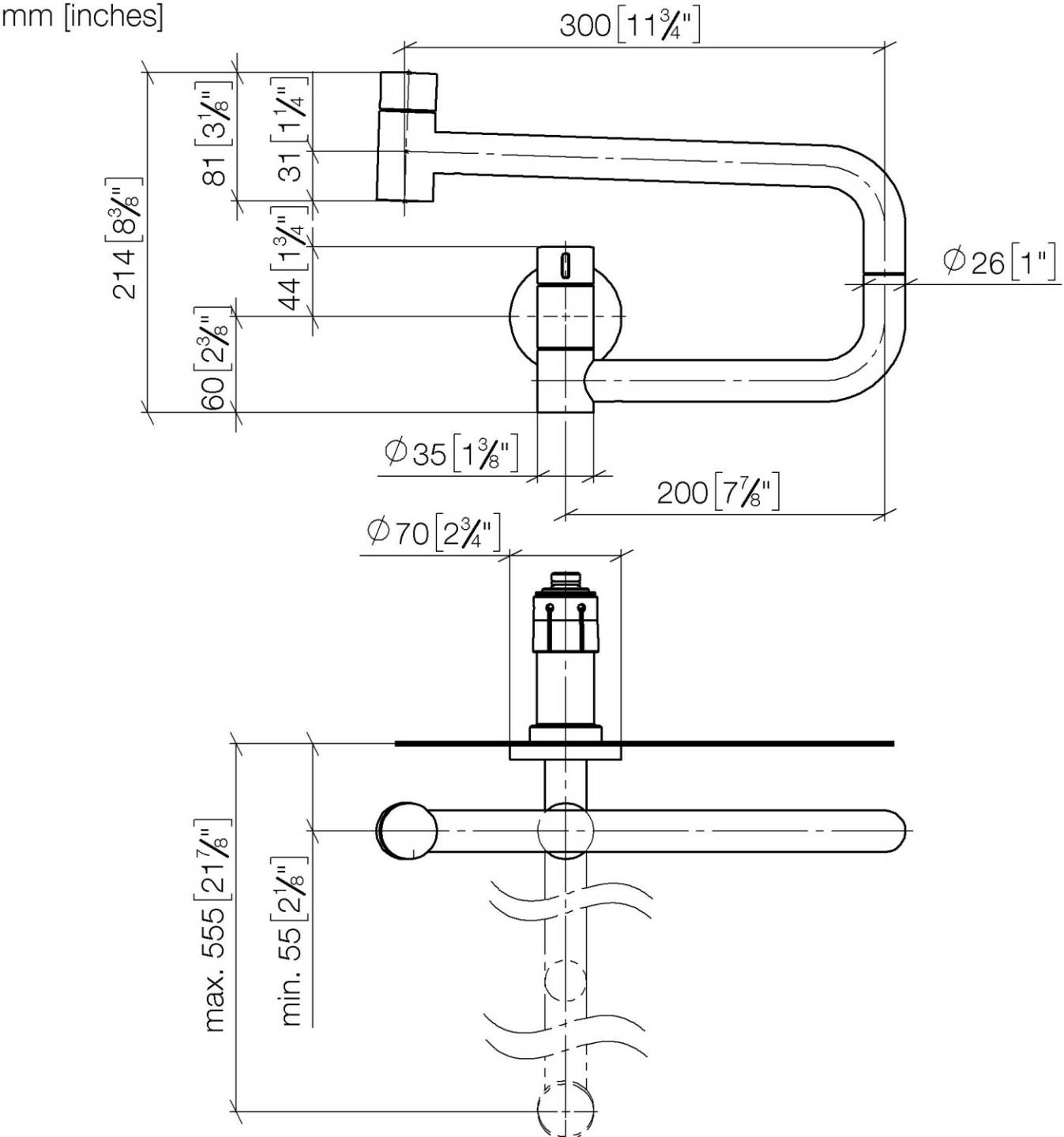 Grifería de cocina Dornbracht Tara Ultra Pot Filler (30805875)30805875-00 brillante