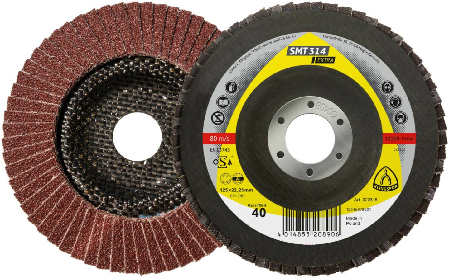 Lijas y discos Klingspor SMT 314, 180 x 22,23 mm, K 36 (322820)