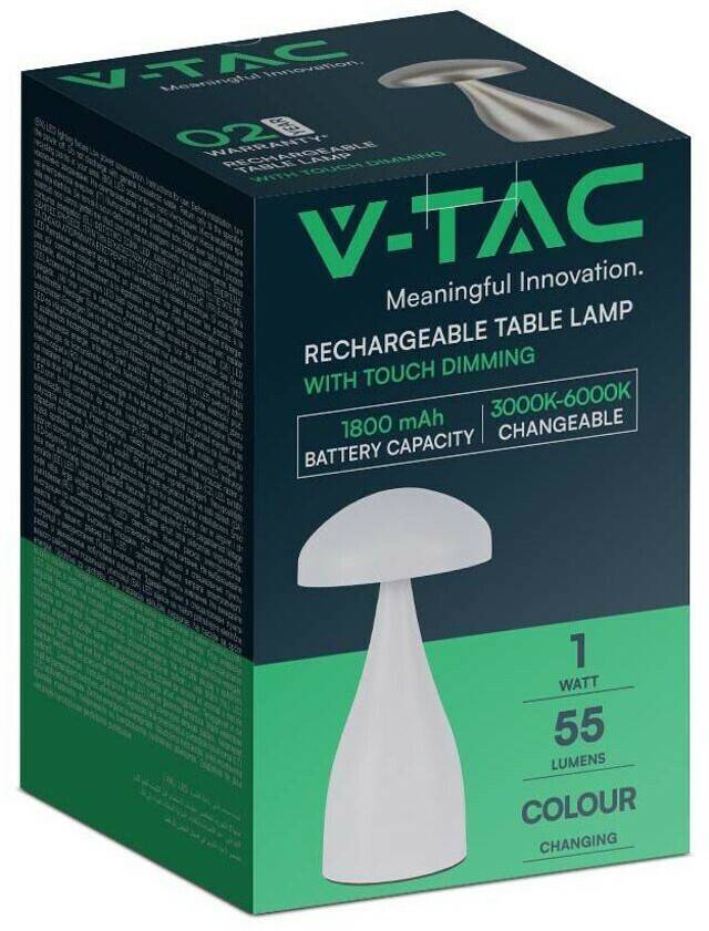 V-TAC Dimmable and rechargeable LED table lamp LED/1W/5V 3000-6000K 1800 mAh white Lámparas