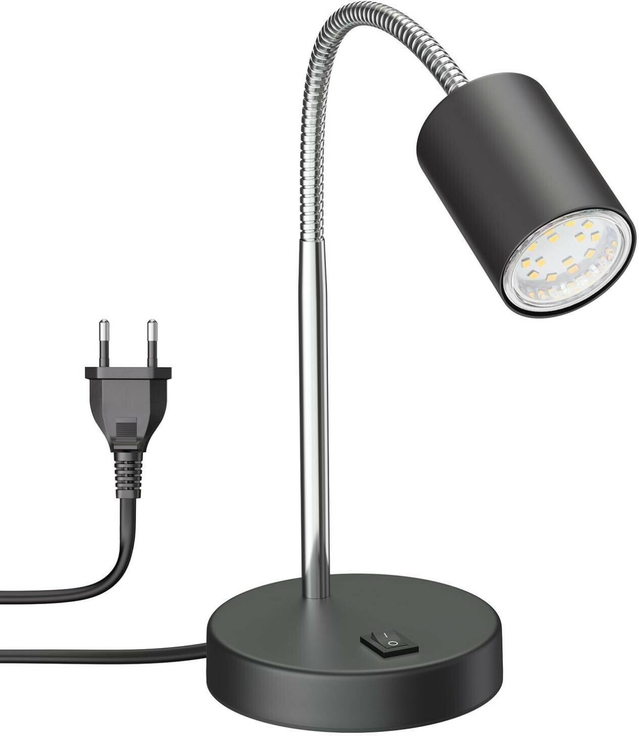 Lámparas ledscom.de Table lamp WAIKA with gooseneck and switch, matt black, including GU10 LED lamp (warm white, 2,339W, 227lm, 110°)