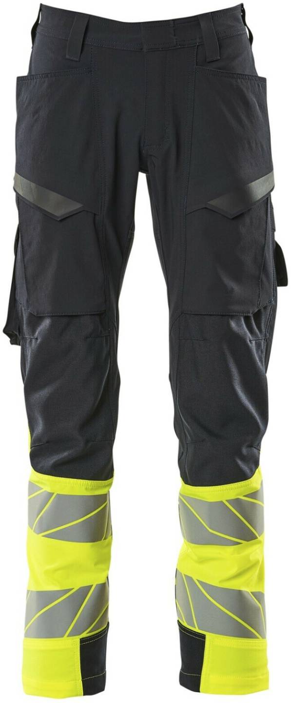 Ropa de trabajo Mascot Pants Accelerate Safe with thigh pockets blackblue/Hi-vis yellow 19379-510-01017