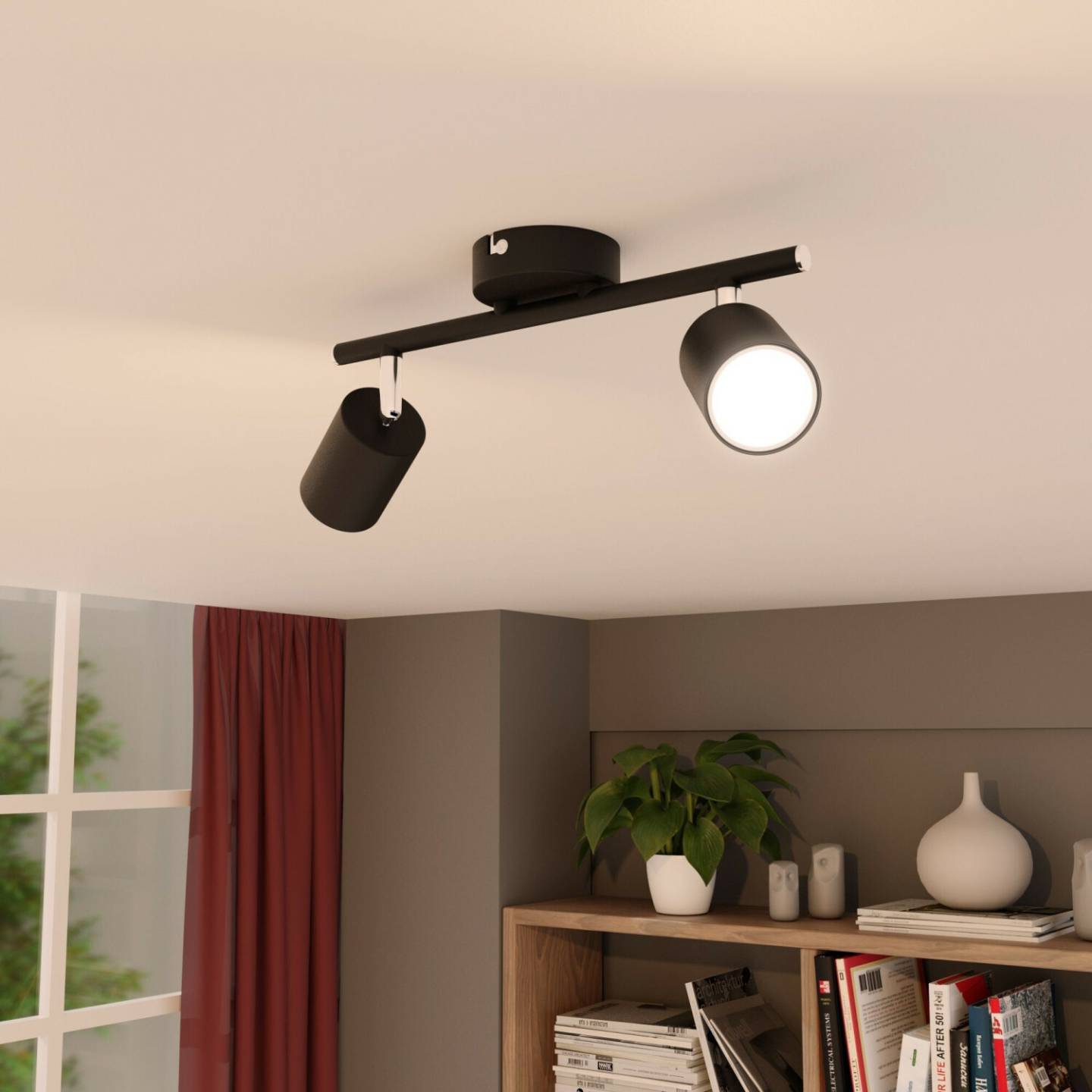 Lámparas ledscom.de Ceiling spotlight WAIKA, two-bulb, black, matt, incl. LED GU10 lamps 450lm warm white each