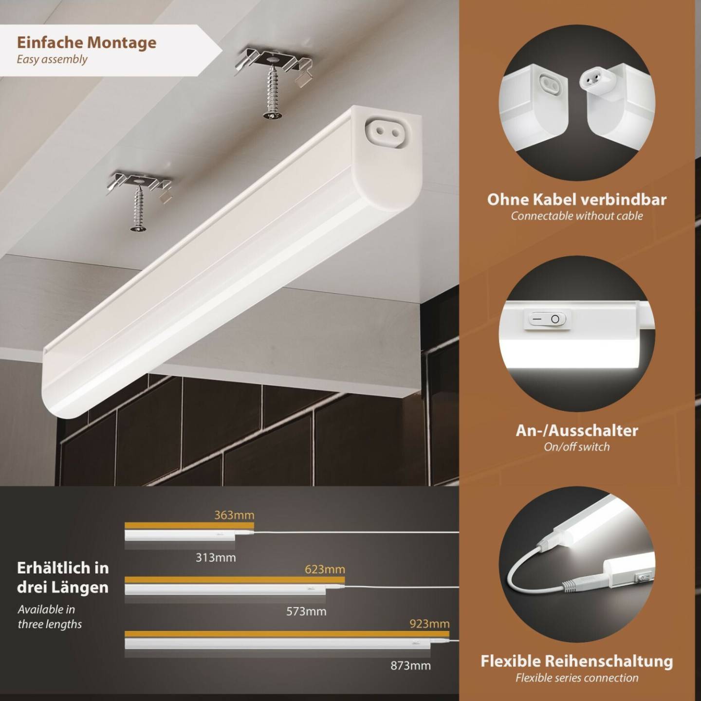 Lámparas ledscom.de LED under-cabinet lights Rigel, 57.3cm each, with switch (white, 15.518W, 880lm each, 130°) Set of 2